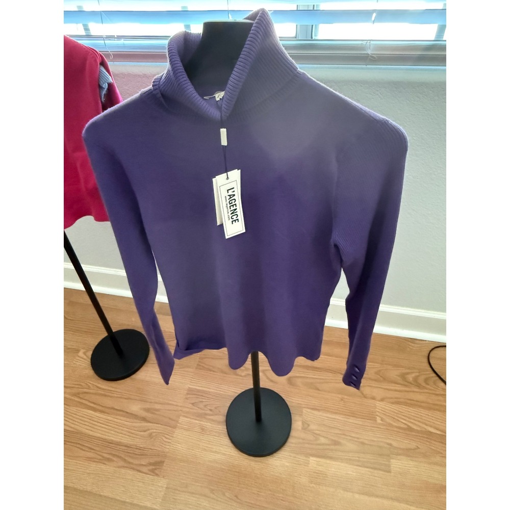 L'AGENCE Purple Ribbed Turtleneck Sweater with Button Cuffs Large NWT - Picture 3 of 3